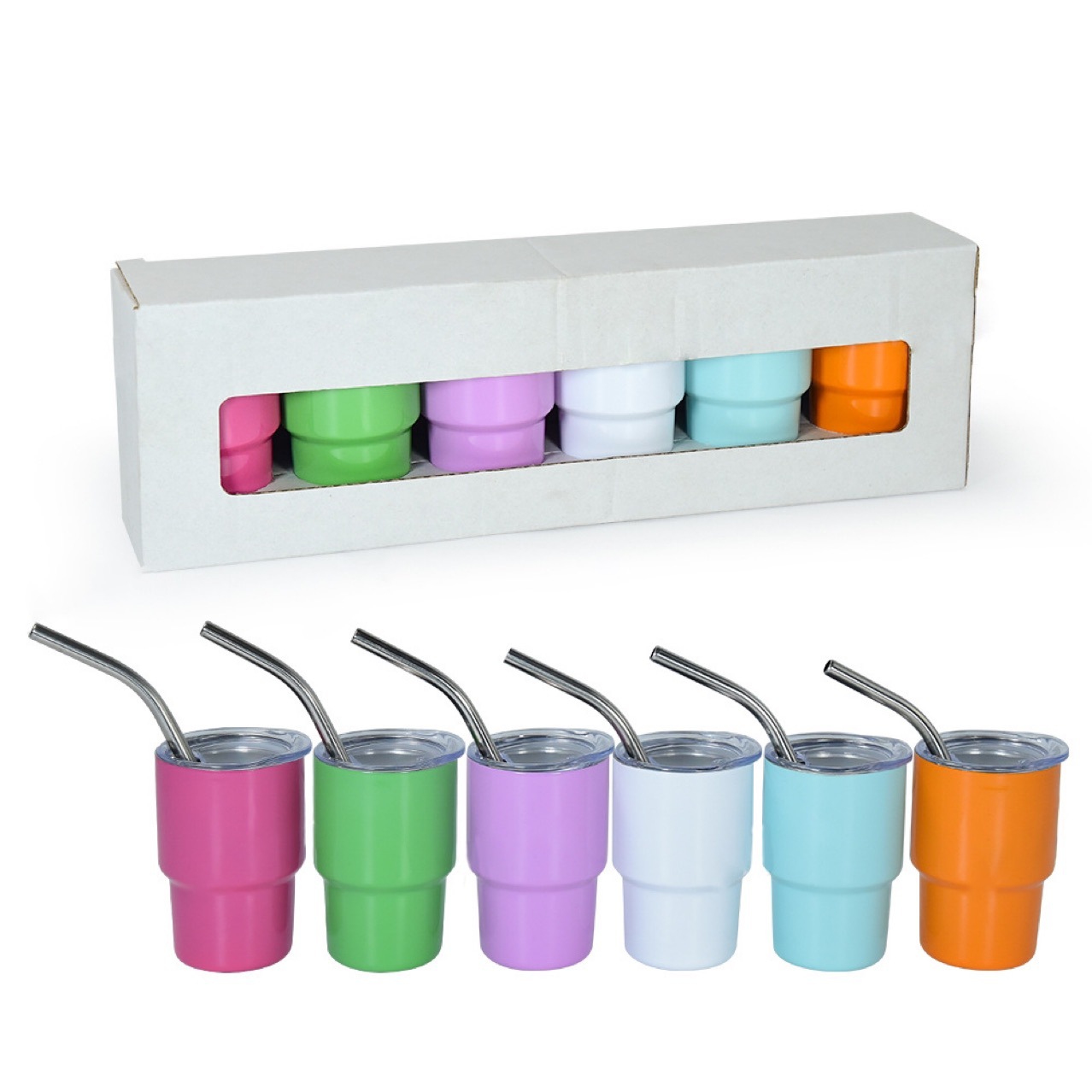 Popular 2oz 3oz Mini Shot Glasses Car Mugs Coffee Cups Double Walled Stainless Steel Drinkware With Lid And Straw JY04