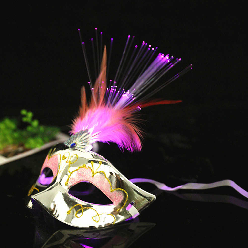 Led Glow Flash Light Up Feather Masquerades Venetian Masks Costumes Birthday Wedding Party Costume Halloween Christmas L230704