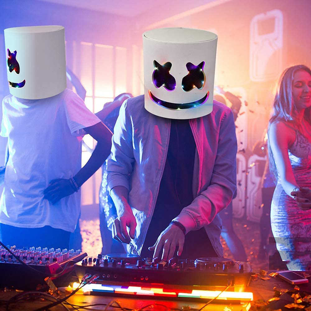 DJ Music Festival Halloween Mask Props Full Head Mask Halloween Costumes Cosplay with Flashing Style Glow Marshmello LED Mask L230704