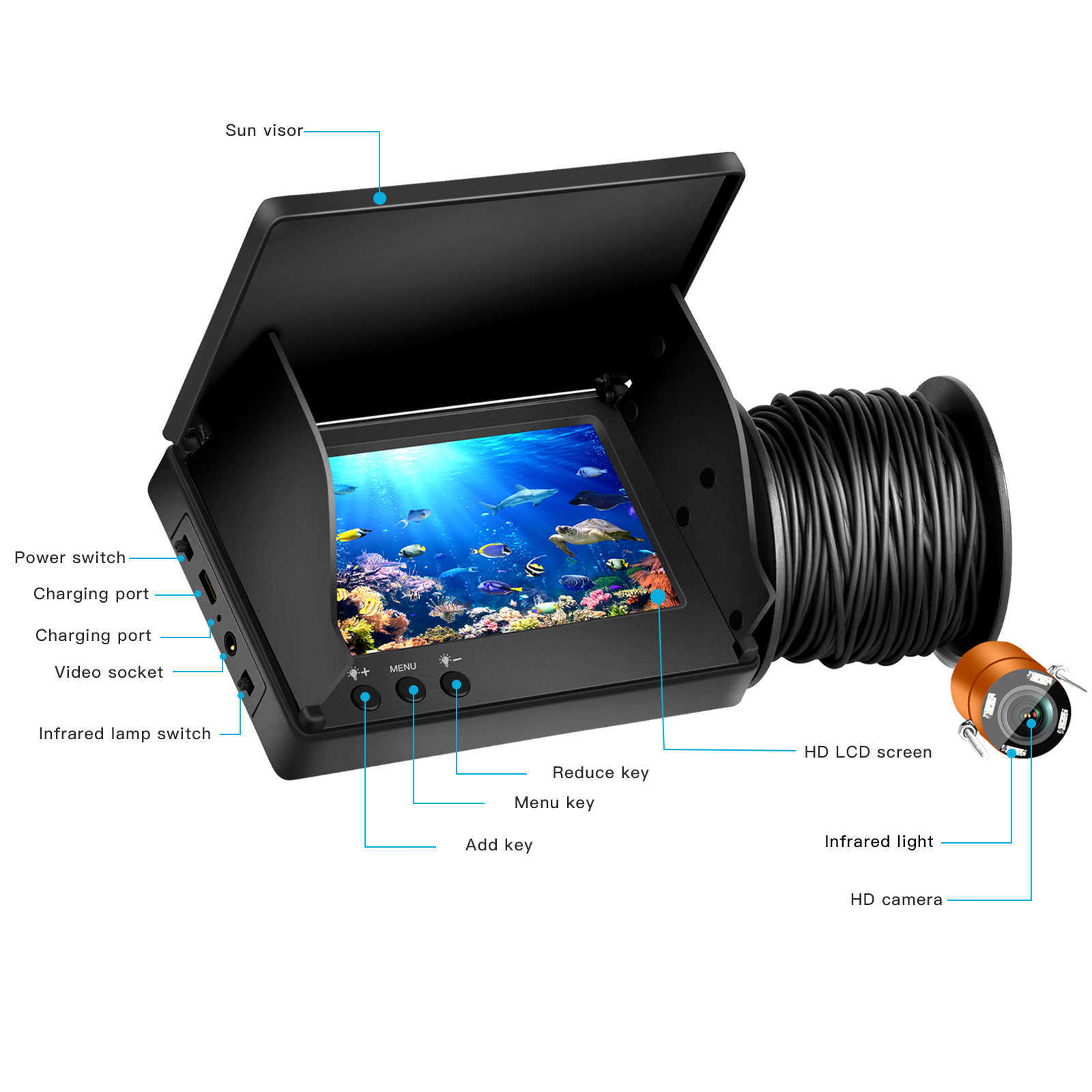 Fish Finder HD Fish Finder Underwater 30M Caméra de pêche Rechargeable Profondeur de l'eau Écho Sondeur Instrument de pêche Équipement Fishfinder HKD230703