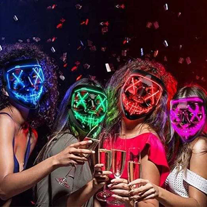 New Luminous Neon EL Wire Party Mask Halloween Flashing Purge Horror Mask Glowing Scary Masquerade