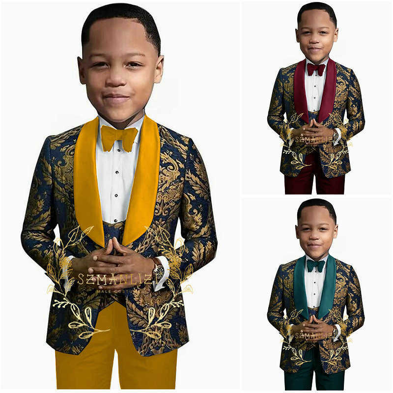 Suits 3-16 Years Old Groom Boy Suits Floral Handsome Cute Kids Wedding Party Tuxedos Suits Jacket+Pants+VestHKD230704