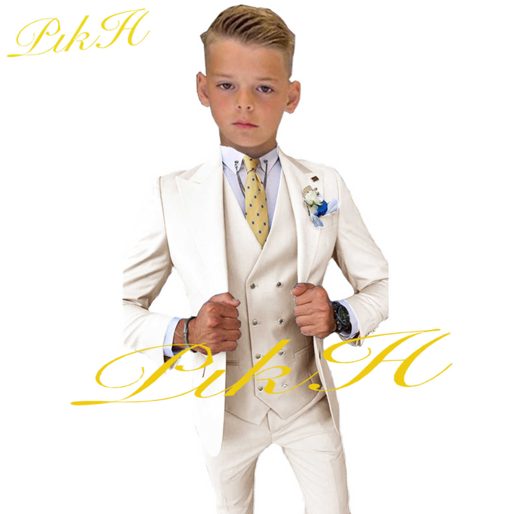 Pakken Pak voor Jongens Ivoor Jas Broek Vest Bruiloft Tuxedo Driedelige Formele Feestjurk Kinderen Blazer Set kostuum enfant garon mariagHKD230704