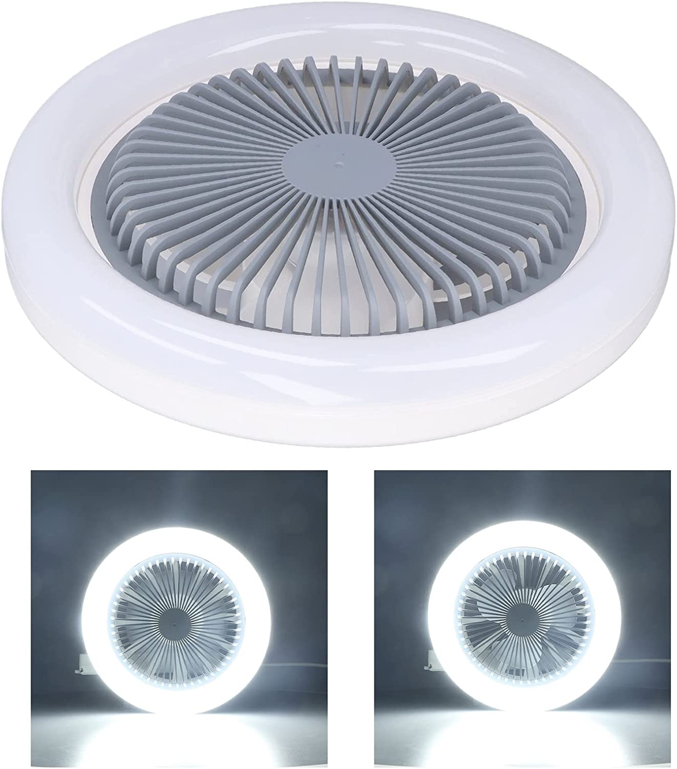 Plafoniera LED da 25 cm con ventilatore, E27 30W, 3 velocità del vento, Kit luce ventilatore da soffitto interni camera da letto Soggiorno Cucina, bianco