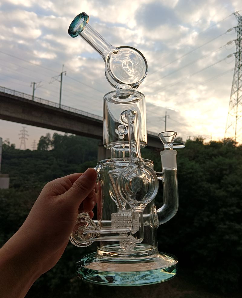 Green Thick Base Glass Water Recycler Bong with Shower Head Perc Oil Dab Rig Smoking Pipes