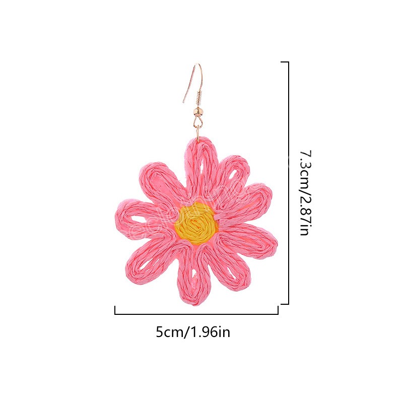 Flower Plant Earrings for Women Boho Drop Handmade Woven Straw Wicker Earrings Piendientes Mujer 2023 Femme Bijoux