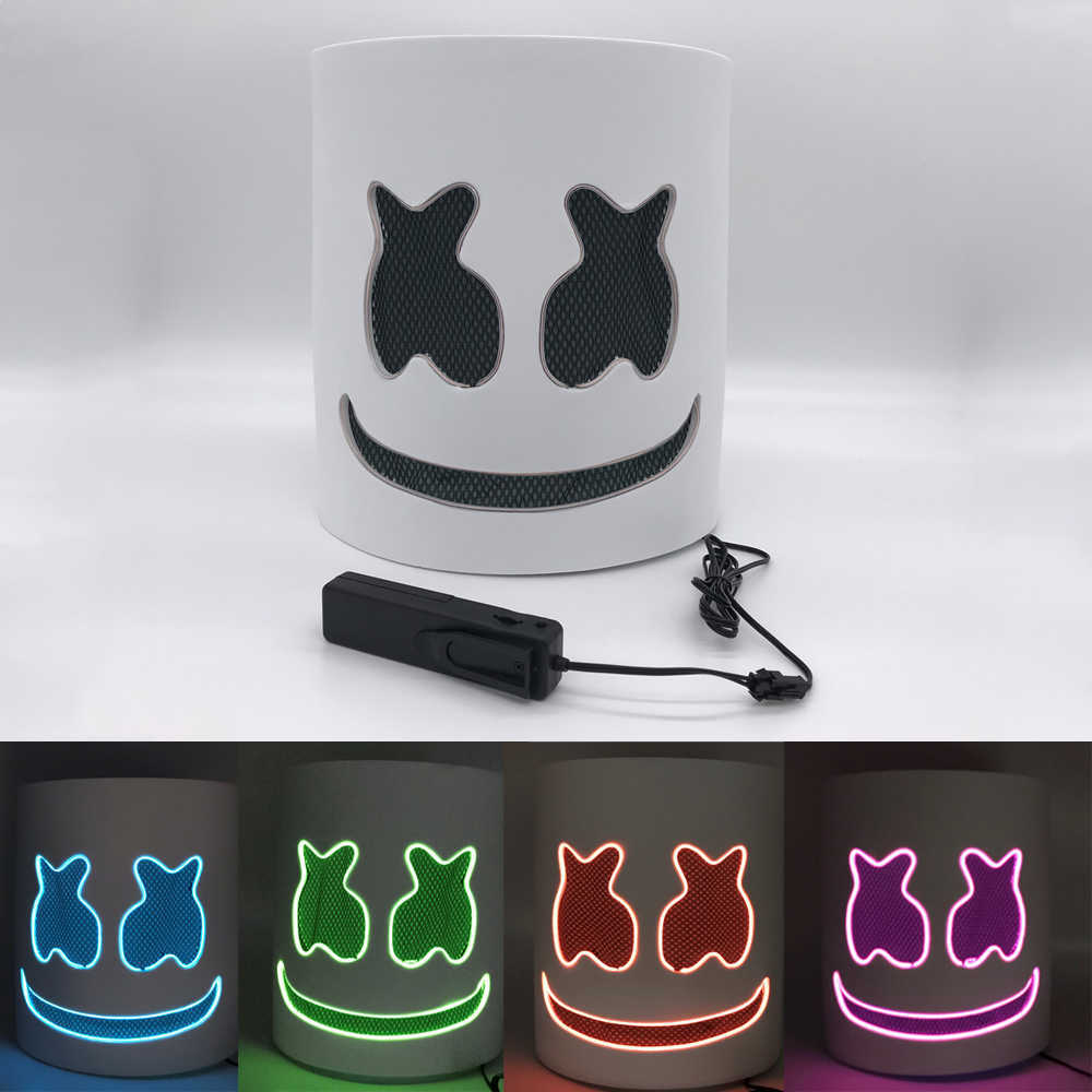 DJ Müzik Festivali Cadılar Bayramı Maskesi Dersler Full Head Mask Cadılar Bayramı Kostümleri Cosplay ile Yanıp sönen Glow Marshmello LED Maskesi L230704