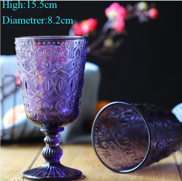 Grossist! 270 ml europeisk stil präglad målat glas vin lampa tjocka bägare 7 färger bröllop dekoration gåvor gg0915