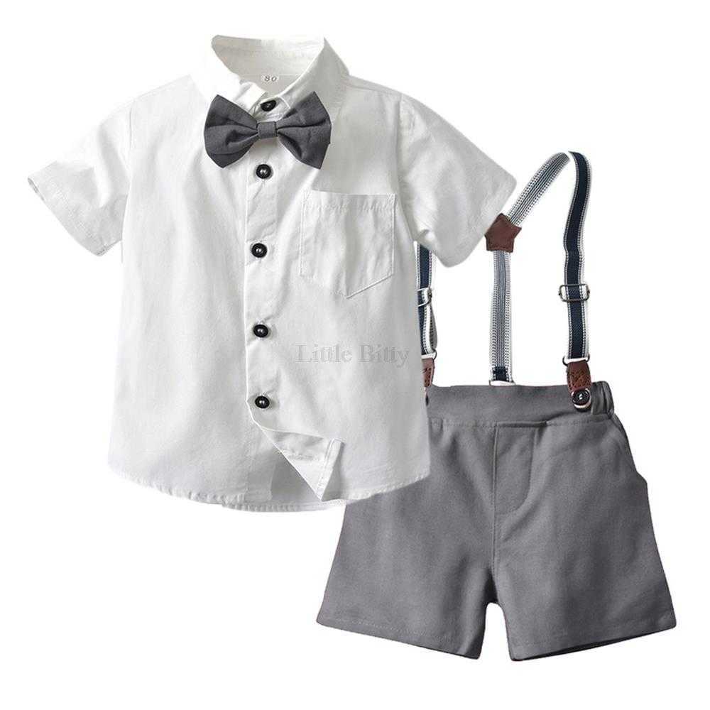 Costumes Garçons Vêtements Été Coton Infant Nouveau-né Bébé Tenues Chemise À Manches Courtes + Bretelles Gentleman Costume Garçons Ensembles 0-5 AnsHKD230704