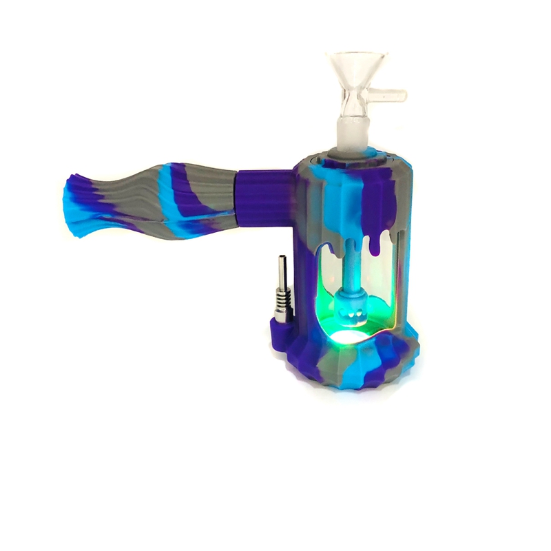 2IN1 Bunte Silikon Bubbler Bong Rohre Kit Bohrinseln Nägel Spitze Stroh Filter Handpfeifen Tragbare Glas Kräuter Tabak Griff Schüssel Wasserpfeife Shisha Rauchen Halter DHL