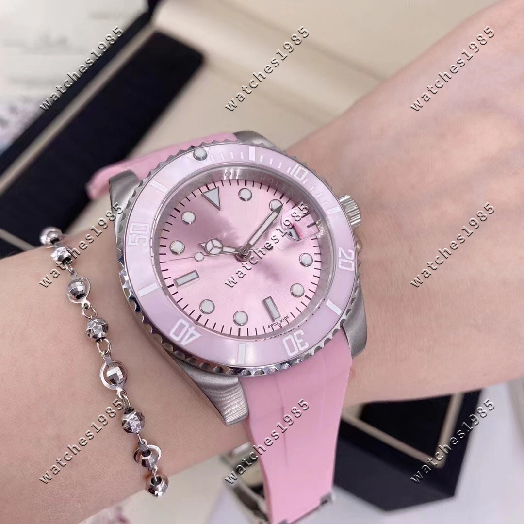 armbandsur 2813 Automatiska mekaniska klockor keramiska rosa stora fönsterkalender fällbara spänne safir glasstjärna affärshand304t