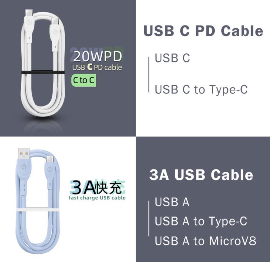 Trend OEM Hızlı Şarj Kablosu PD 20W 60W USB Type-C Mikro USB Ücreti USB Veri Kablosu Ekran Kutusu Renkli Kablo