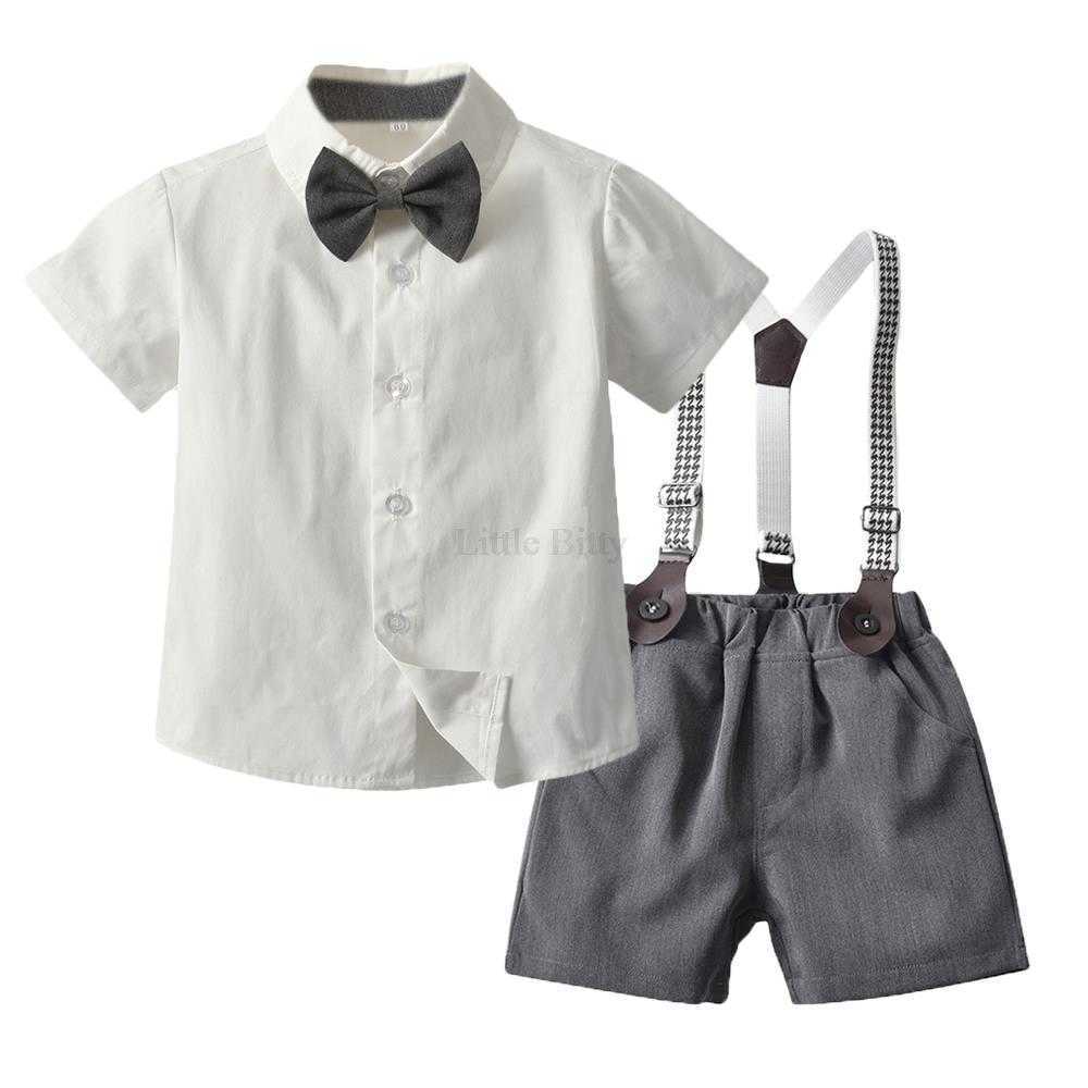 Costumes Garçons Vêtements Été Coton Infant Nouveau-né Bébé Tenues Chemise À Manches Courtes + Bretelles Gentleman Costume Garçons Ensembles 0-5 AnsHKD230704