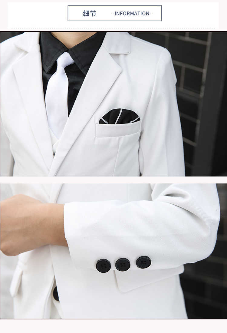 Suits Flower Boys White Wedding Dress Suit Formal Kids Prom Baptism Tuxedo New Children's Day Performance School Uniform Costume H126HKD230704