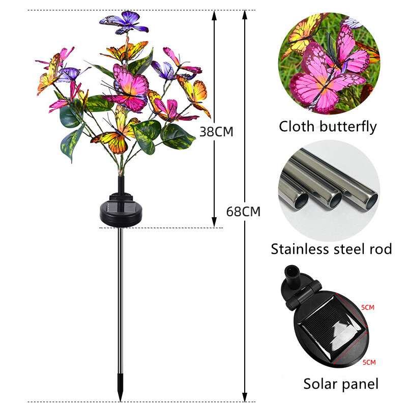 LED Solar Lights Outdoor Courtyard Butterfly Flower Grass Flat Lamp Villa Garden Landscape Decoration Waterproof Floor Insertion Flower Lamp RGB Lawn lights