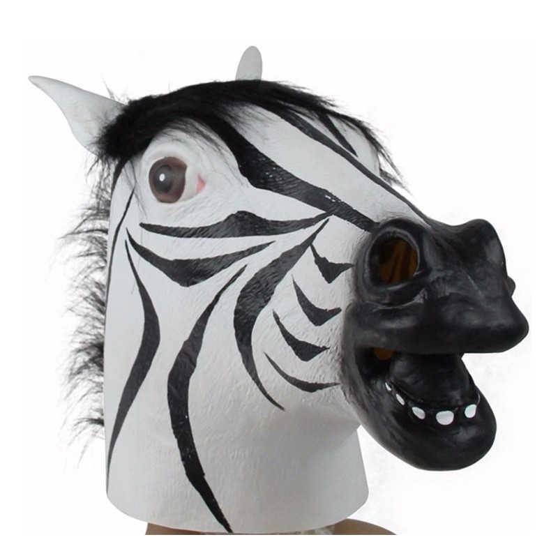 Latex-Vollkopf-Zebra-Maske, Halloween, realistisches Kostüm, Party, Tier, Cosplay, Karneval, Kostümzubehör, Theater-Requisiten, L230704