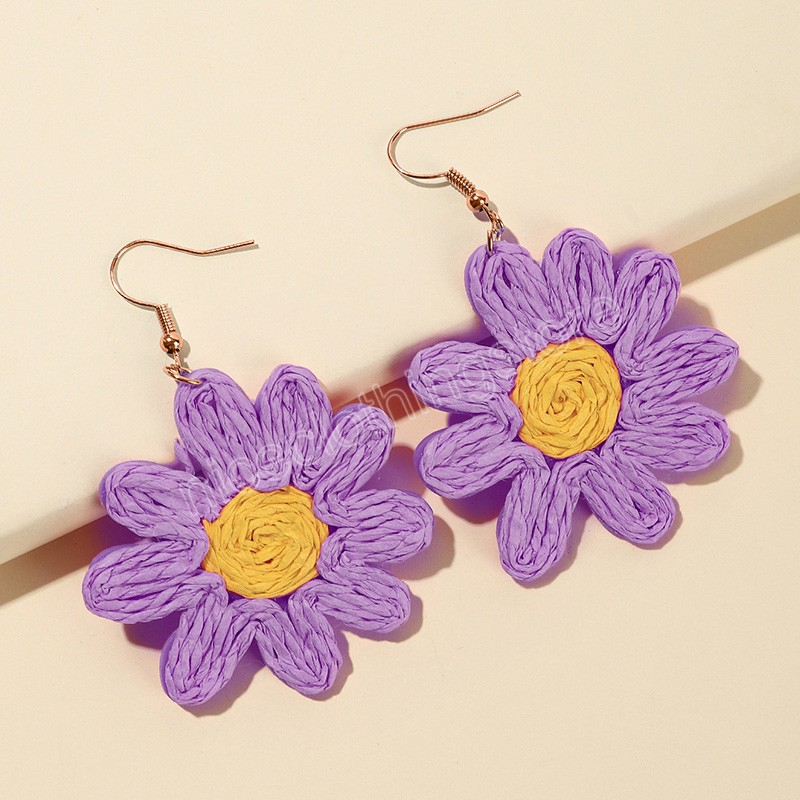 Flower Plant Earrings for Women Boho Drop Handmade Woven Straw Wicker Earrings Piendientes Mujer 2023 Femme Bijoux