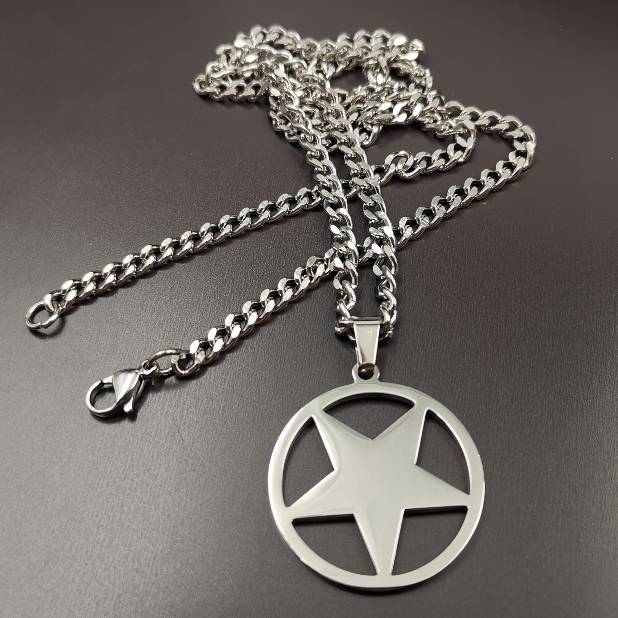 Acier inoxydable juif à l'envers pentagramme satanique culte pendentif collier NK chaîne pour hommes femmes 24 pouces argent