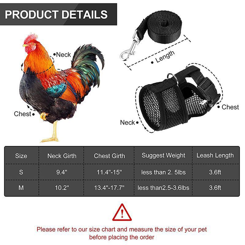 Adjustable Chicken Harness with Leash Comfortable Hen Vest Breathable Mesh Chicken Training Harness and Leash with Maching Belt for Duck Goose Hen Small Pets