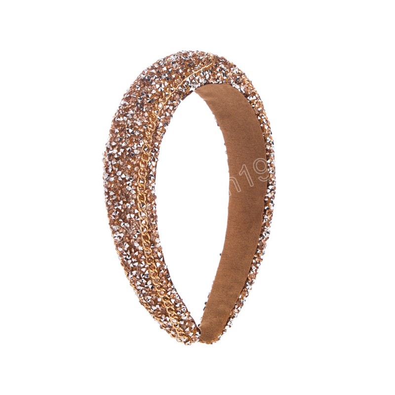 Högkvalitativ Lyx Rhinestones Svamp Pannband Mode Metallkedja Håraccessoarer Damtrend Casual Hårband Hårband