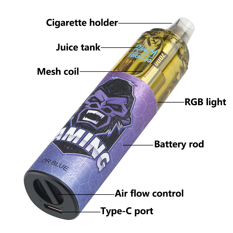 오리지널 랜드 토네이도 퍼프 7000 일회용 vape 펜 포드 장치 7000 퍼프 충전식 50 옵션 e 담배