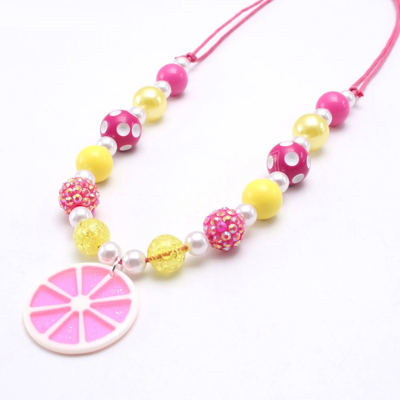 Fashion Design Girls Kids Beads Necklace With Lemon Pendants Adjustable Rope Necklace Children Toddler Chunky Jewelry