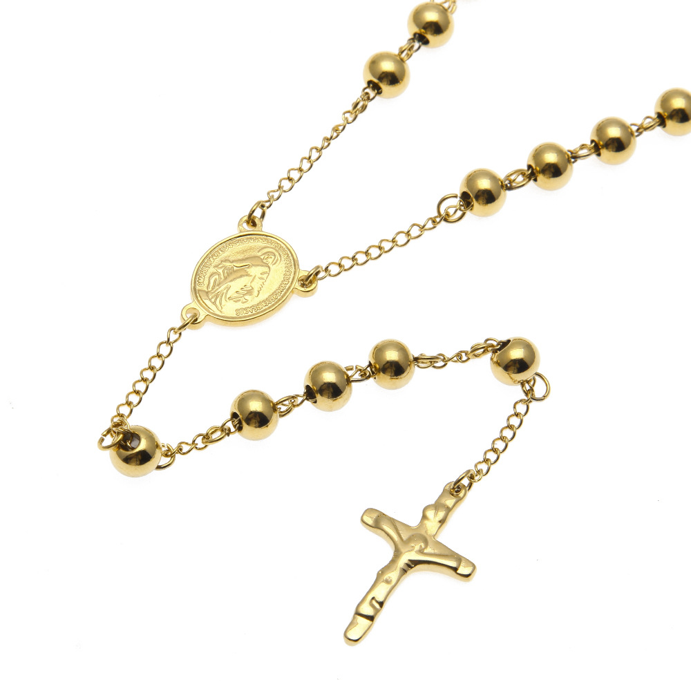 Collana con ciondolo a forma di croce di Gesù con perline in acciaio inossidabile, regalo uomo e donna