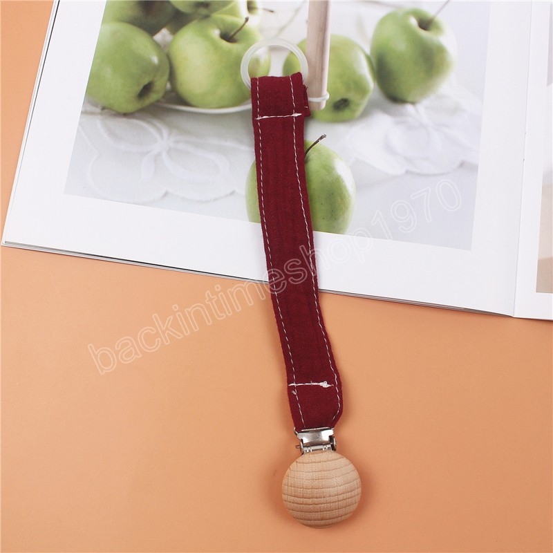 Baby Solid Color Cotton Pacifier Clip Chain Beech Wood Infant Dummy Holder Teething Toys Nipple Holder for Baby Feeding