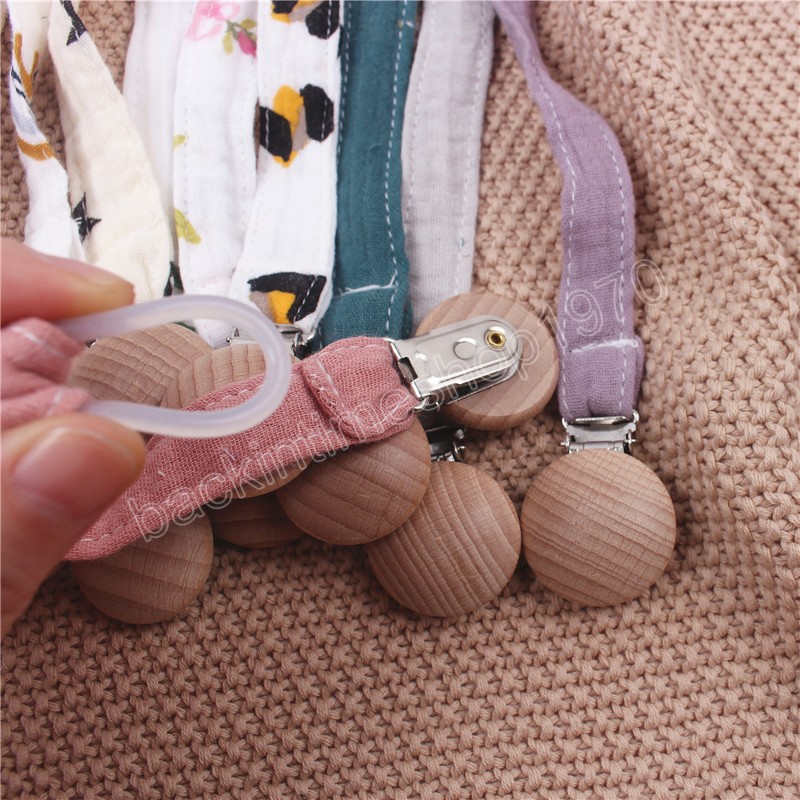 Bébé couleur unie coton attache-sucette chaîne bois de hêtre infantile porte-tétine jouets de dentition porte-tétine pour bébé alimentation