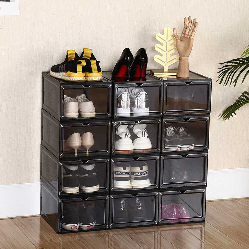 Boîte à chaussures en plastique Transparent pantoufles baskets chaussures de stockage boîte Home Closet Organizer Case Étagère anti-poussière Stack Shoesbox L230705