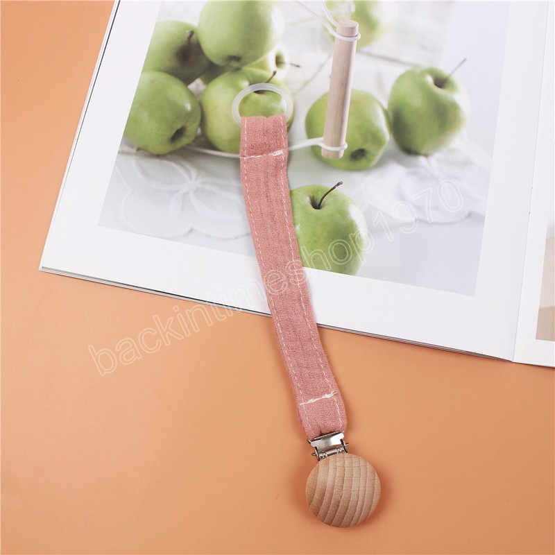 Baby Solid Color Cotton Pacifier Clip Chain Beech Wood Infant Dummy Holder Teething Toys Nipple Holder for Baby Feeding