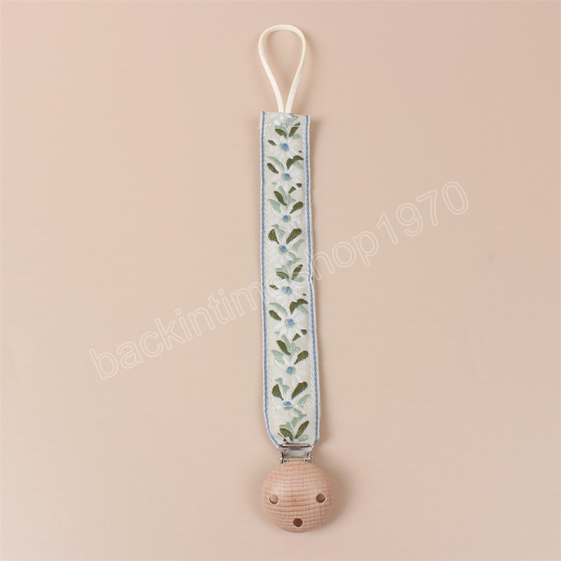 Baby Cotton Embroidery Pacifier Clip Chain Beech Wood Infant Dummy Holder Teething Toys Nipple Holder for Baby Feeding