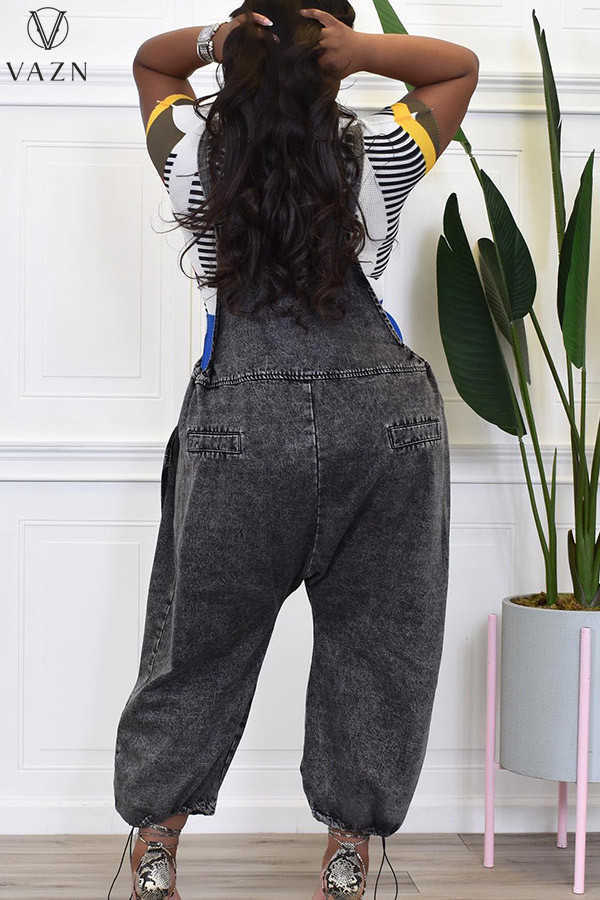 Dambyxor Capris VAZN 2022 Hot Sales Ung Casual High-end Office Lady Solid Nature Spaghetti Strap Ärmlös Joker Dam Denim Cross Jumpsuit J230705