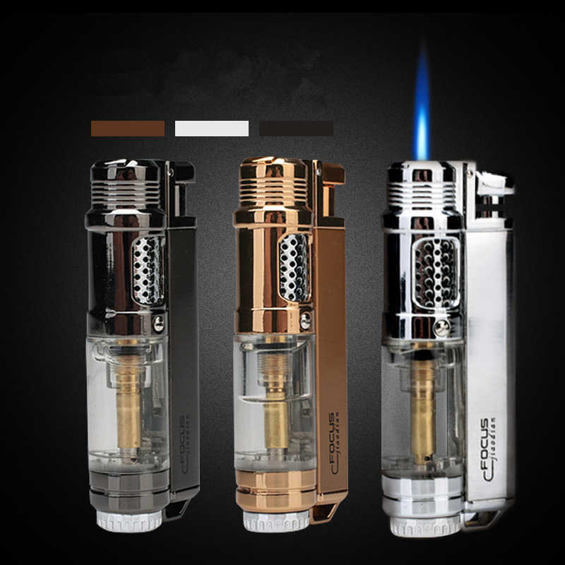 Visible No Gas Window Flashlight Cigar Lighter Jet Butane Metal Turbo Windproof Portable Airbrush 1300C Men's Gadget DDZX