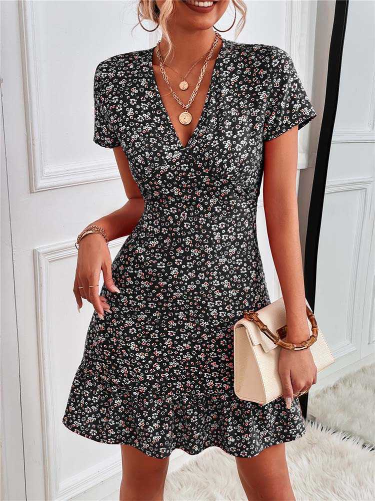 Casual Dresses Summer Short Boho Dress Women V Neck Print Floral Party Dress Ladies Bohemian Flower Mini Dress For Women J230705