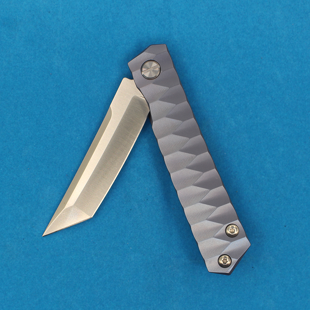 MM2375 Flipper Zakmes D2 Satiin Tanto 3mm Blade Blauw TC4 Titanium Legering Handvat Kogellager Snel Open map Messen