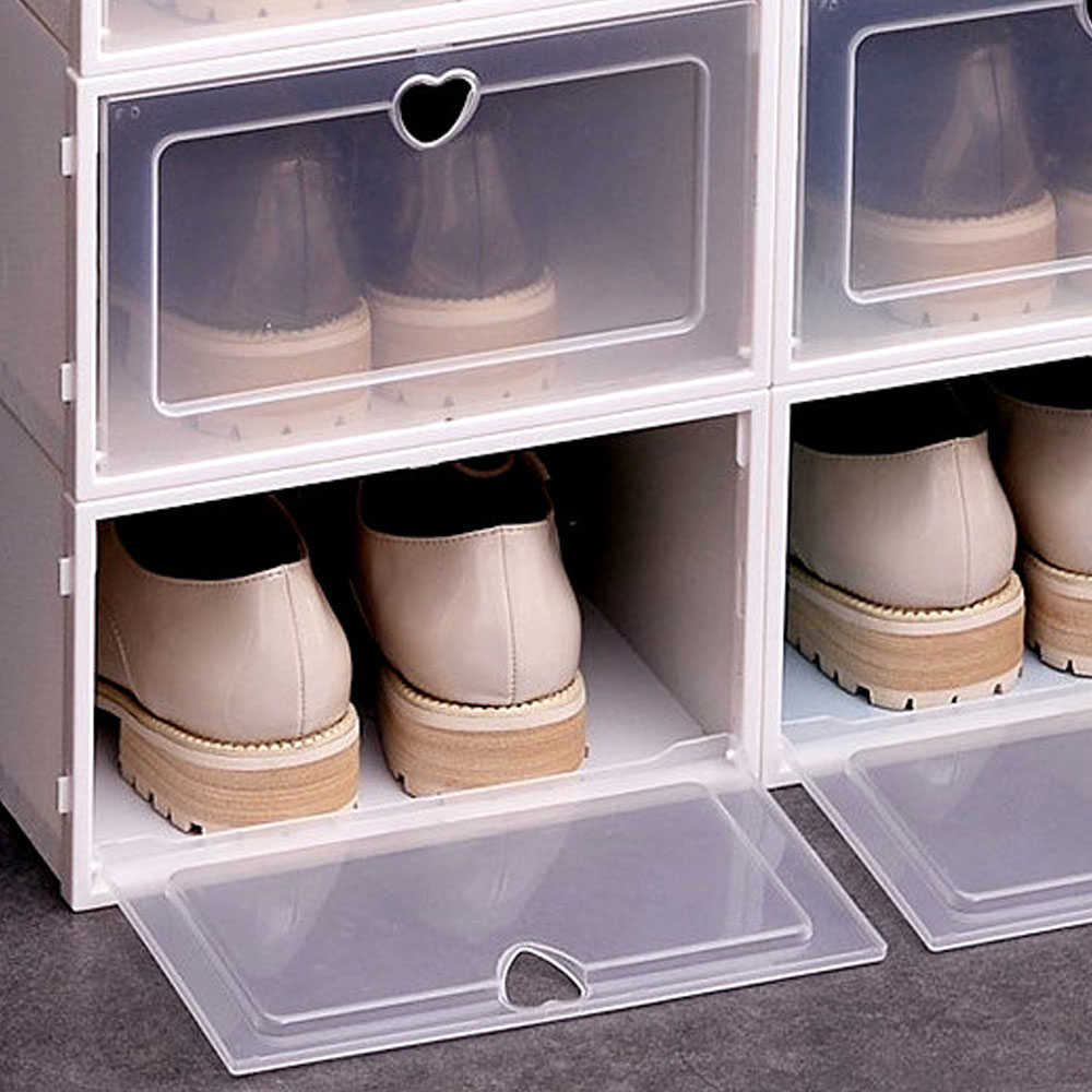 Behogar Modische stapelbare Schuhaufbewahrungsbox Organizer für Zuhause, Wohnung, platzsparend, transparenter Kunststoff-Schuhaufbewahrungskoffer L230705