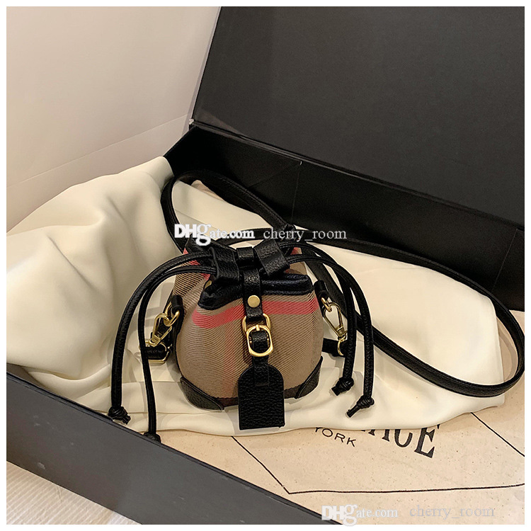 designer girls handbags European and American lattice mini one shoulder bags children checkered cowboy draw rope bucket bag F1727