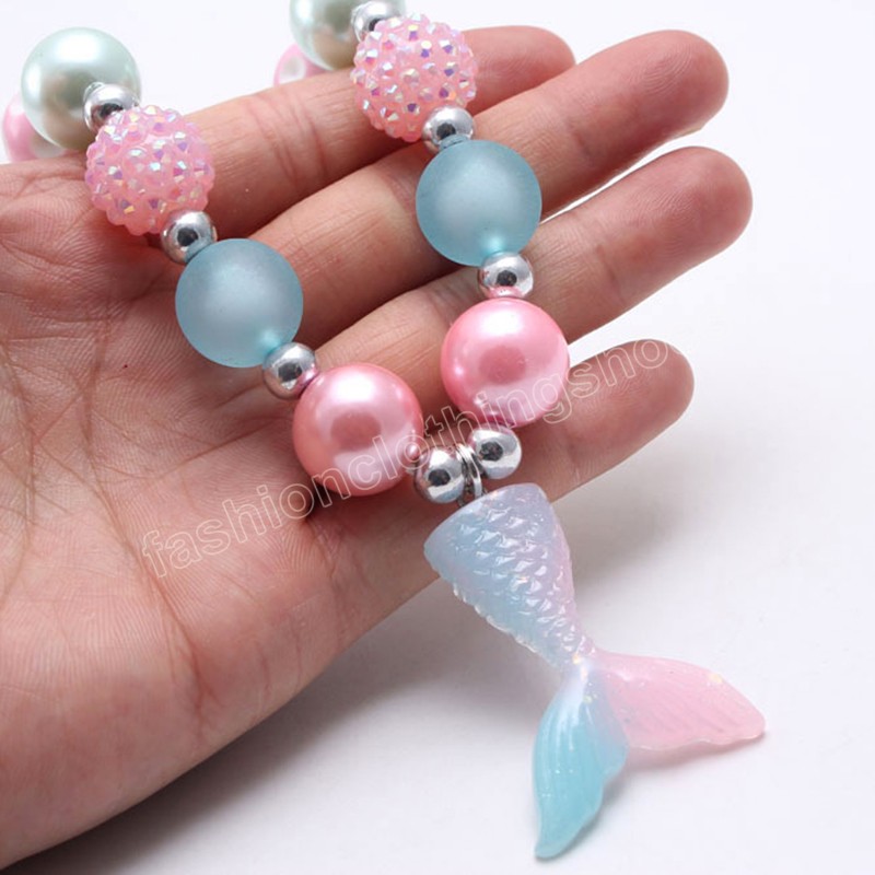 Mignon poisson queue pendentif réglable corde collier coloré grosses perles collier cadeaux pour enfant filles mode bijoux