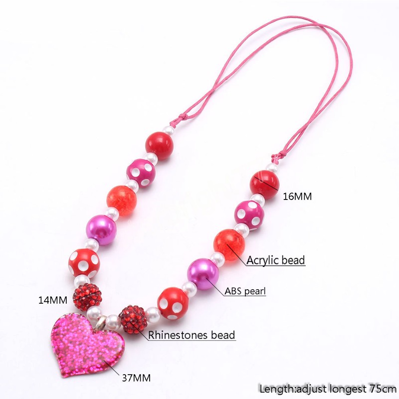 Mignon coeur pendentif réglable corde collier grosses perles collier saint valentin cadeaux pour enfants filles