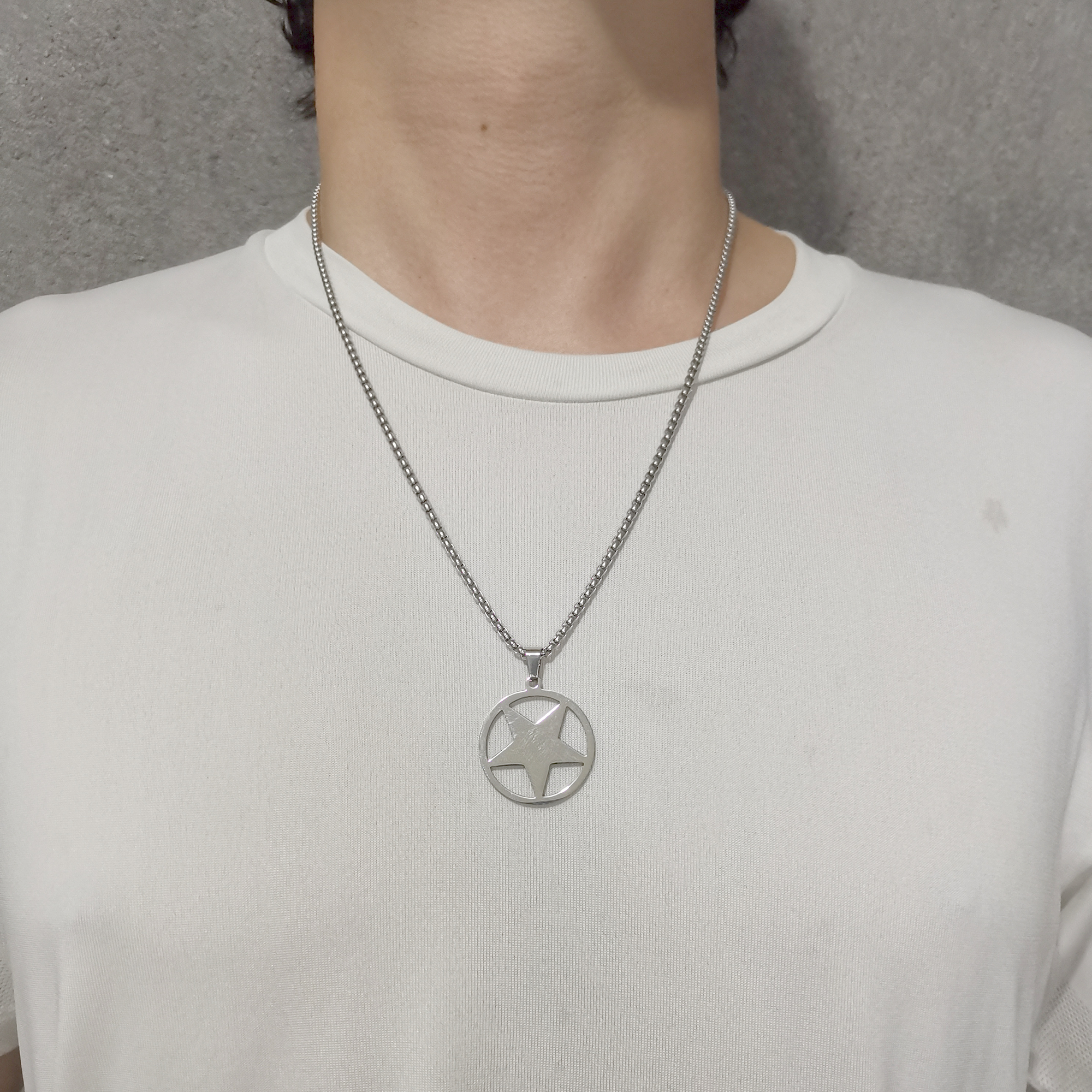 Acier inoxydable juif à l'envers pentagramme satanique culte pendentif collier NK chaîne pour hommes femmes 24 pouces argent