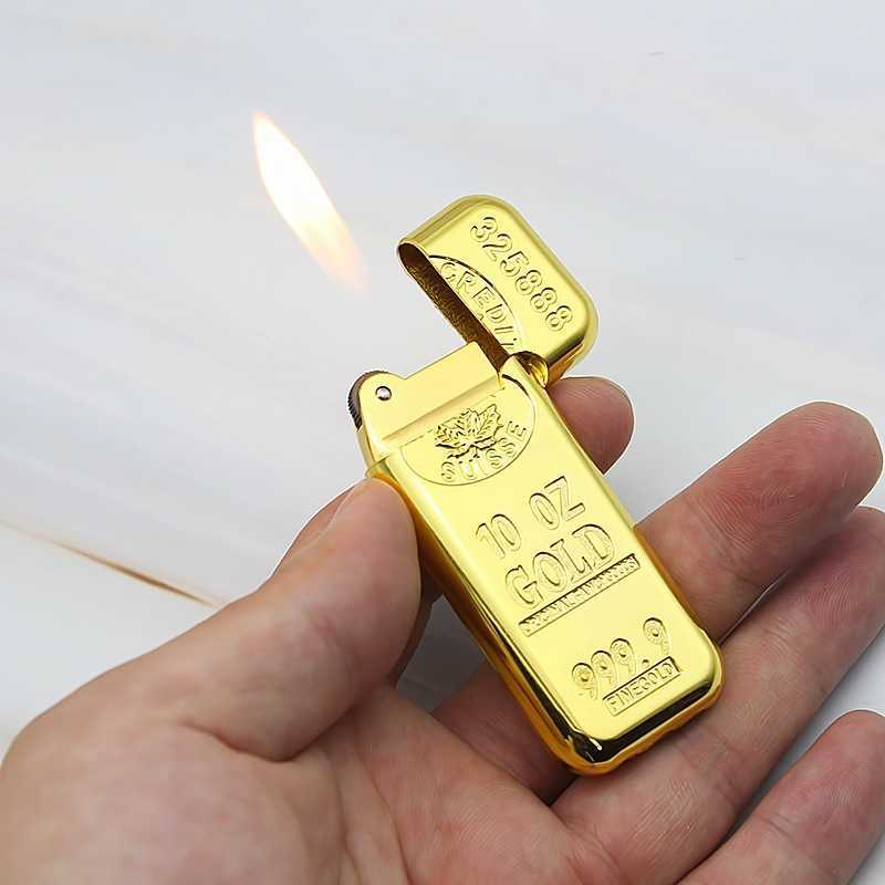 Sztabka złota mała ściernica nadmuchiwana zapalniczka z otwartym płomieniem kreatywna Mini kształt cegły akcesoria do papierosów BC9S