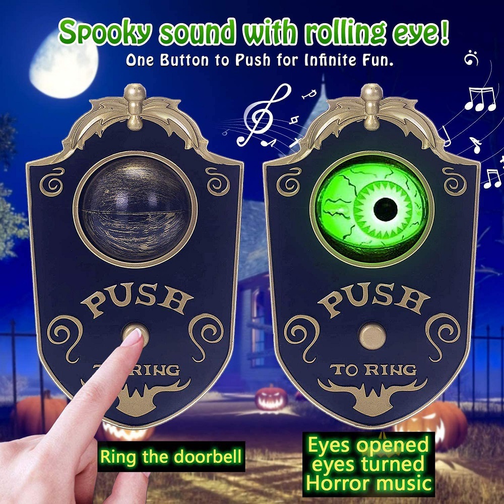 BIOOBICO vivid Halloween Decoration, Halloween Doorbell, Haunted Doorbell Animated Eyeball Halloween Decor with Spooky Sounds, Trick or Treat Event for Kids