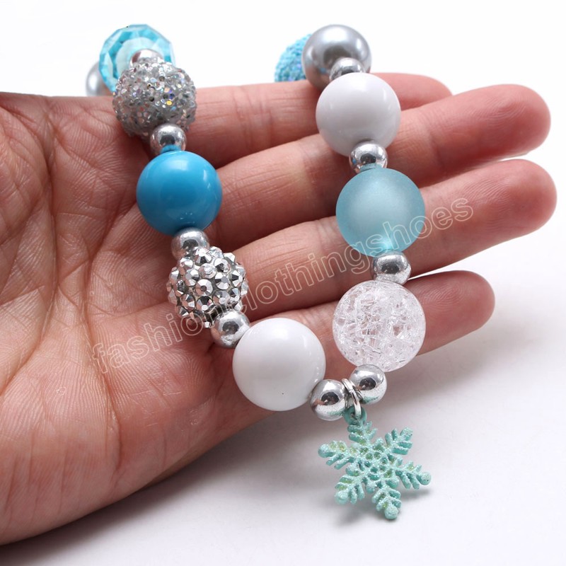 Cute Design Girls Snowflake Pendant Chunky Beads Necklace Child Kids Adjustable Rope Necklace For Valentine's Day Gifts