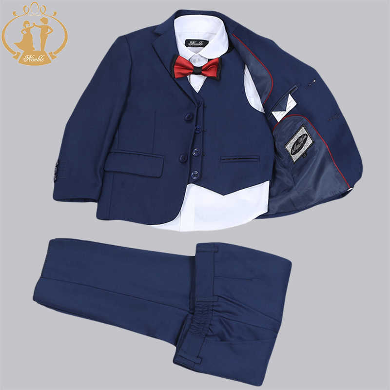 Suits New Arrival Solid Navy Blue Boys Suits for Weddings Children Party Host Costume Wholesale Clothing Coat Pants Vest BlazerHKD230704