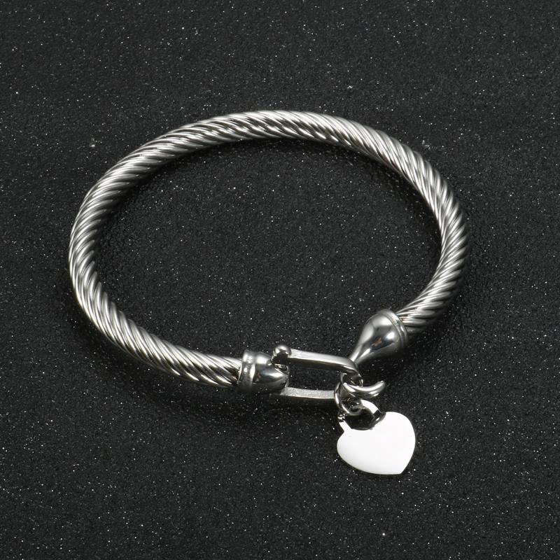 Pulseira de aço titânio cabo fio cor de ouro amor coração charme pulseira pingente com fecho de gancho para mulheres homens joias de casamento presentes