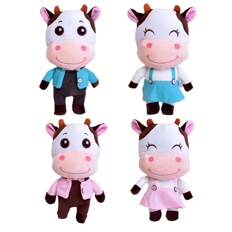 Jouet en peluche de vache pour Couple, mignon, bleu, rose, jeux pour enfants, camarades de jeu, cadeaux de vacances, décoration de chambre, vente en gros, 2024