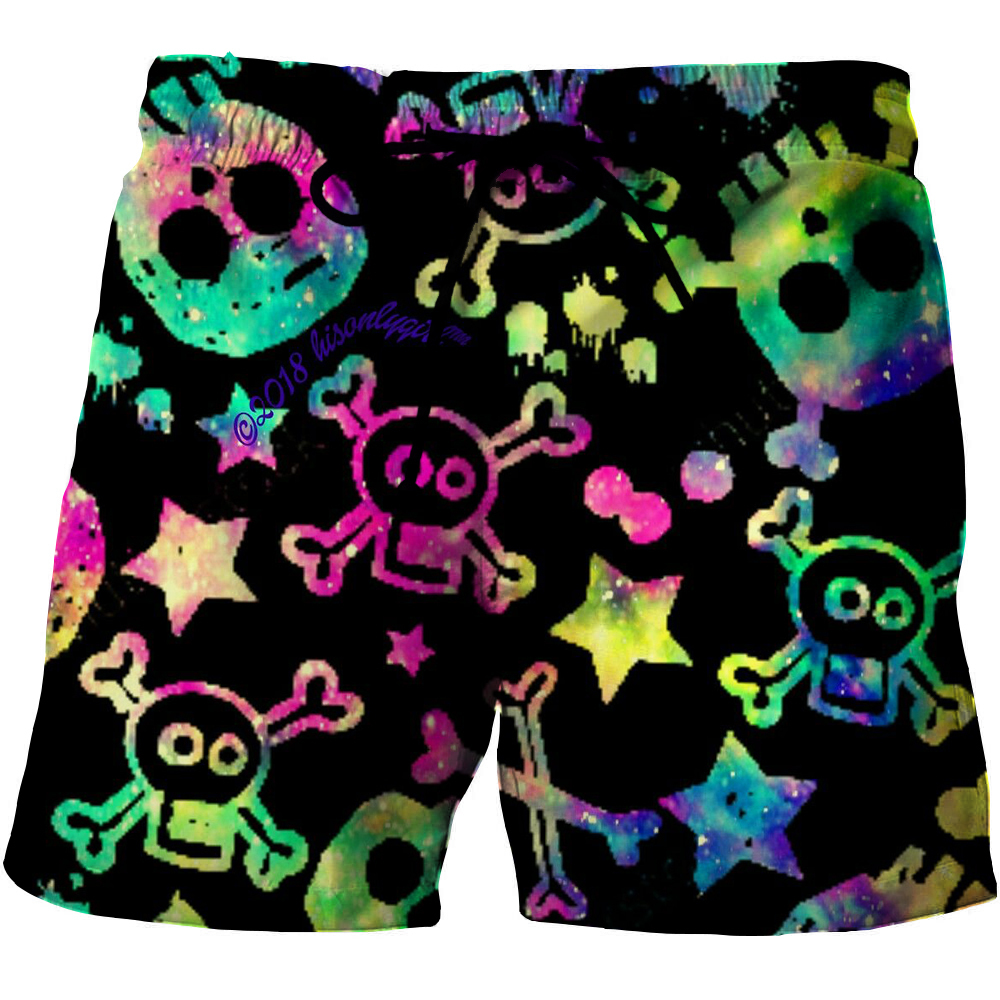 Herrshorts Wuiliy Herrskull Grafiska strandshorts 3D-mönster Dark Cranium Boardshorts Herr Dam Skeleton LA Hip Hop Shorts 230704