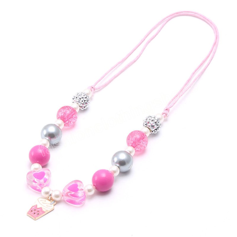 Collier de corde réglable pendentif de thé au lait de charme collier de perles épaisses en acrylique pour enfant/enfants/filles bijoux en perles