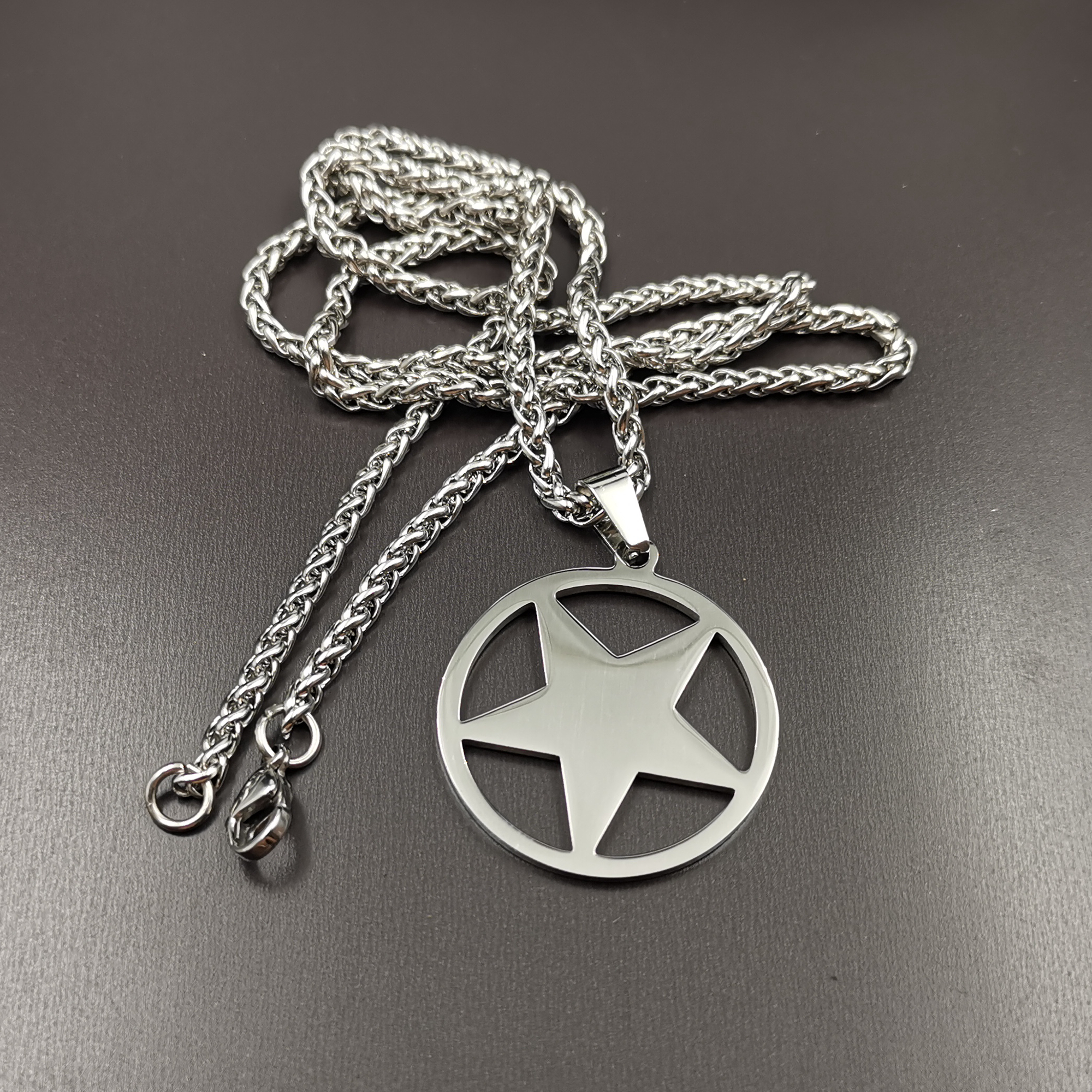 Acier inoxydable juif à l'envers pentagramme satanique culte pendentif collier NK chaîne pour hommes femmes 24 pouces argent